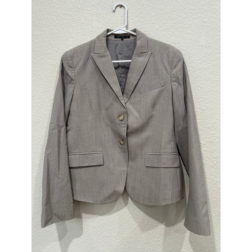 Theory Womens Gray Wool Blend Two Button Tailored Blazer Jacket Size 12